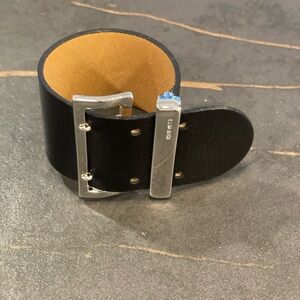 Nine West Black Leather Cuff Bracelet with Silver Buckle